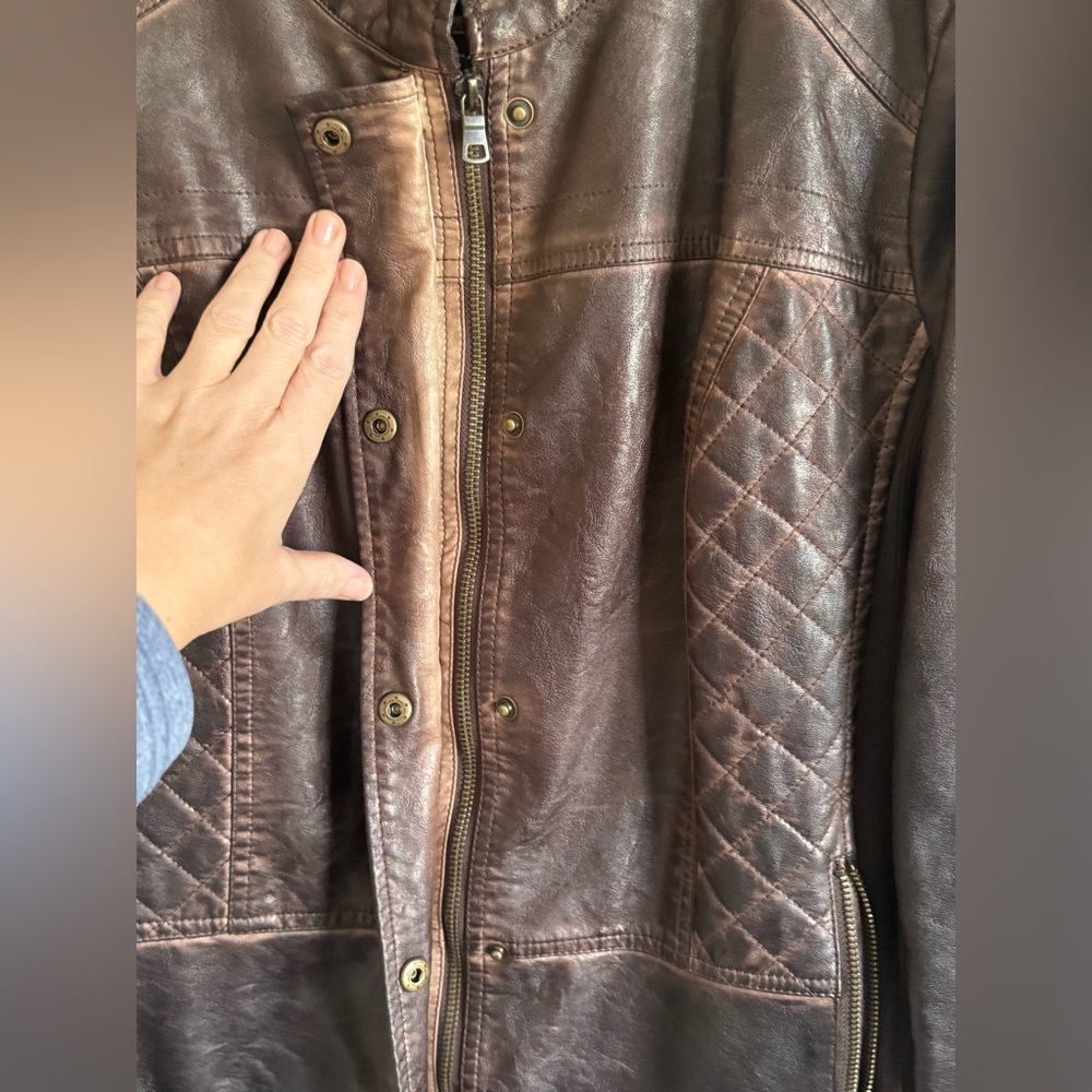 Maurices Quilted Dark Brown Faux Leather Jacket, XL - Picture 5 of 8